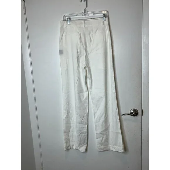 Jenni Kayne Riley Linen Blend Pleated Front Relaxed Fit Trouser Pants White Sz 4 - Picture 7 of 13